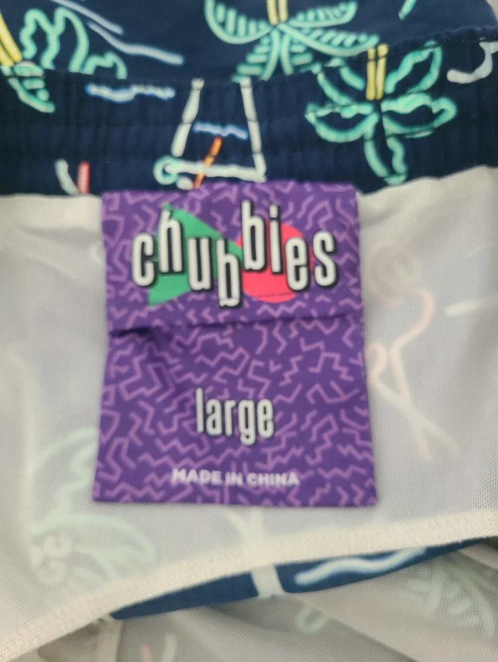 CHUBBIES Swim Trunks Men's Size L Neon Lights Board Shorts Beach 5.5 inseam Pool